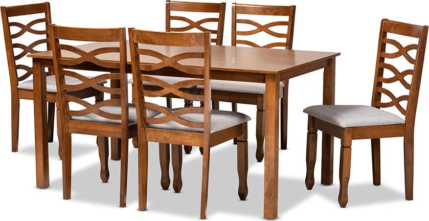 Wholesale Interiors Dining Sets - Lanier Grey Fabric Upholstered and Walnut Brown Finished Wood 7-Piece Dining Set