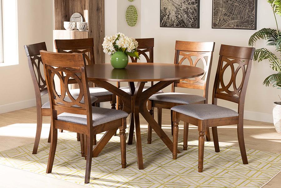 Wholesale Interiors Dining Sets - Jessie Grey Fabric Upholstered and Walnut Brown Finished Wood 7-Piece Dining Set