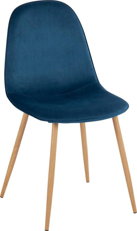 Lumisource Accent Chairs - Pebble Contemporary Chair In Natural Wood Metal & Blue Velvet (Set of 2)