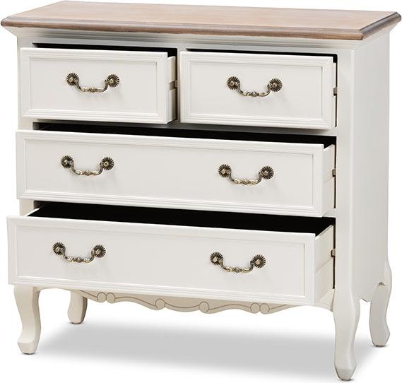 Wholesale Interiors Bedroom Organization - Amalie French Country Cottage Two-Tone White And Oak Finished 4-Drawer Accent Storage Cabinet