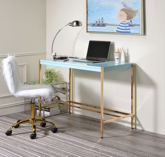 ACME Desks - ACME Midriaks Writing Desk w/USB, Baby Blue & Gold Finish