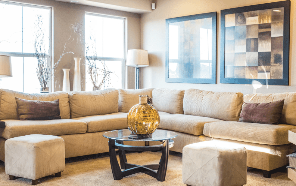 Brown sofa in an airy living room