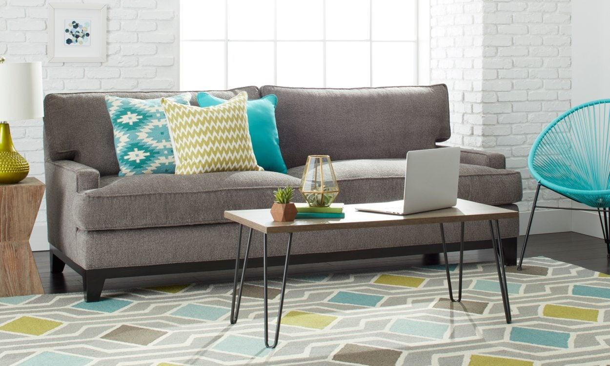grey modern sofa mixed with contemporary coffee table design