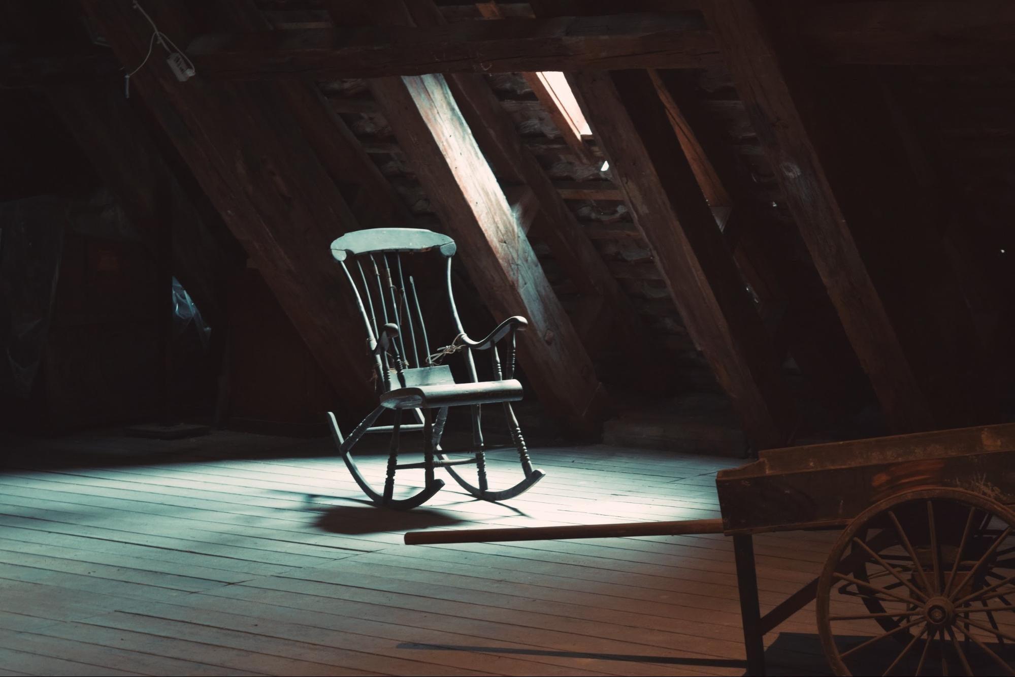 ghastly rocking chair in old attic