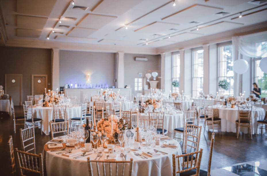 Beautiful table setting for an indoor wedding