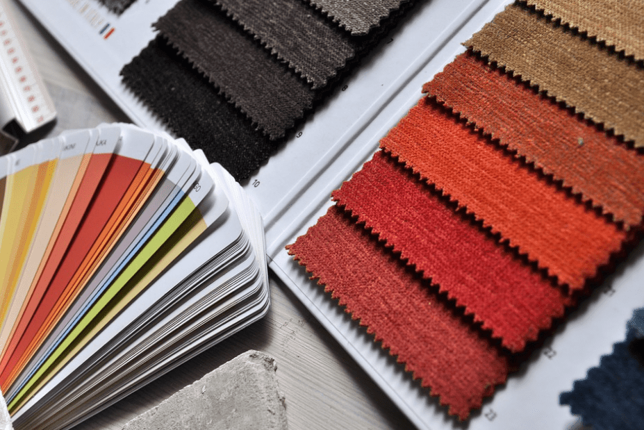 Fabrics and paints in different color schemes