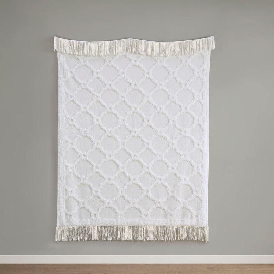 Olliix.com Pillows & Throws - 1 Farm House Cotton Tufted Chenille Lightweight Throw With Fringe Tassel 50x60+4x2" Ivory