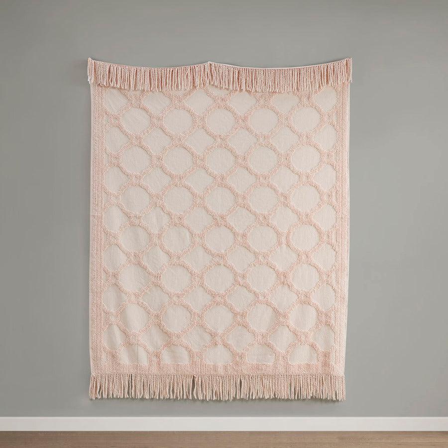 Olliix.com Pillows & Throws - 1 Farm House Cotton Tufted Chenille Lightweight Throw With Fringe Tassel 50x60+4x2" Ivory