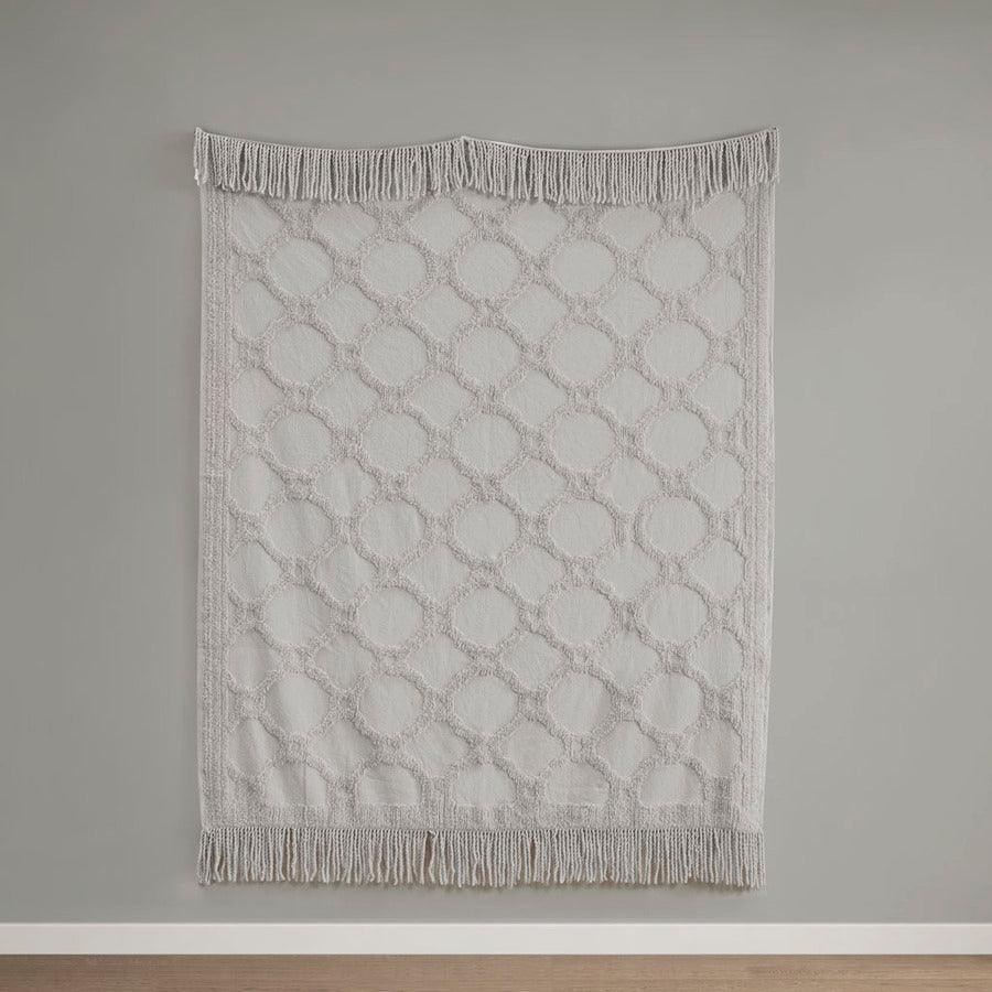 Olliix.com Pillows & Throws - 1 Farm House Cotton Tufted Chenille Lightweight Throw With Fringe Tassel 50x60+4x2" Ivory