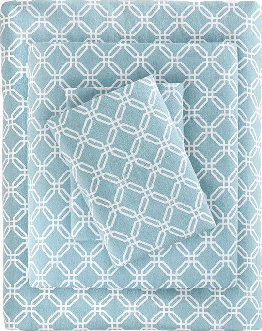 Olliix.com Sheets & Sheet Sets - 100% Cotton Flannel Printed Sheet Set Aqua Geo TN20-0281