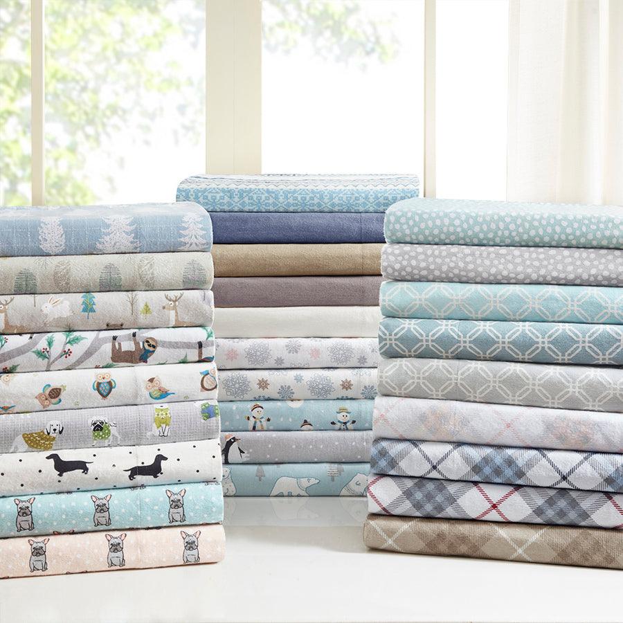 Olliix.com Sheets & Sheet Sets - 100% Cotton Flannel Printed Sheet Set Aqua Geo TN20-0283