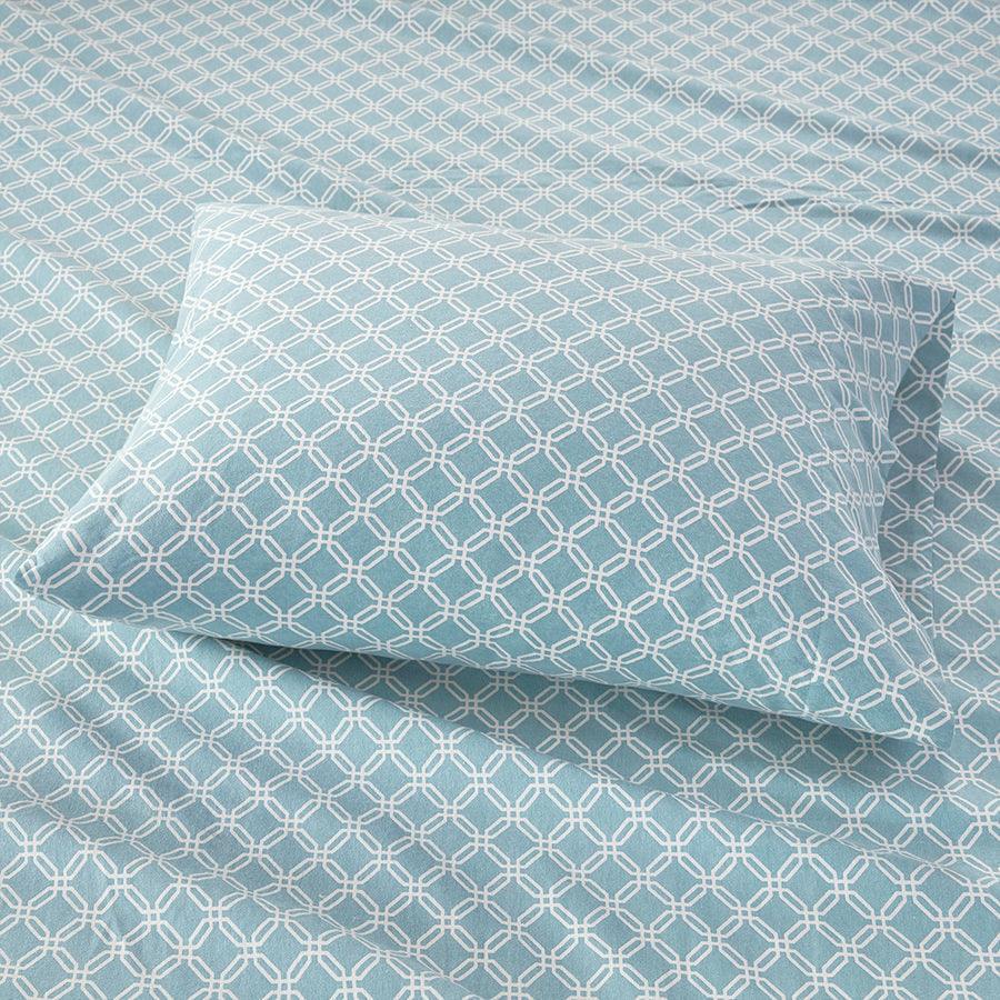 Olliix.com Sheets & Sheet Sets - 100% Cotton Flannel Printed Sheet Set Aqua Geo TN20-0283