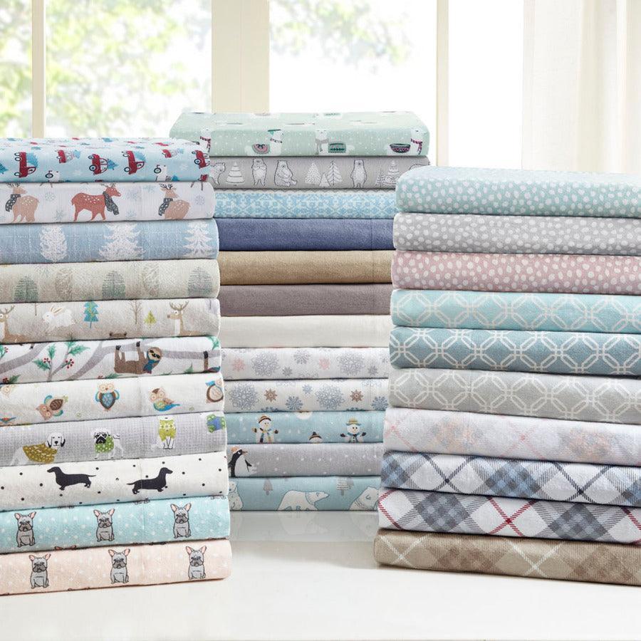 Olliix.com Sheets & Sheet Sets - 100% Cotton Flannel Printed Sheet Set Aqua Geo TN20-0283