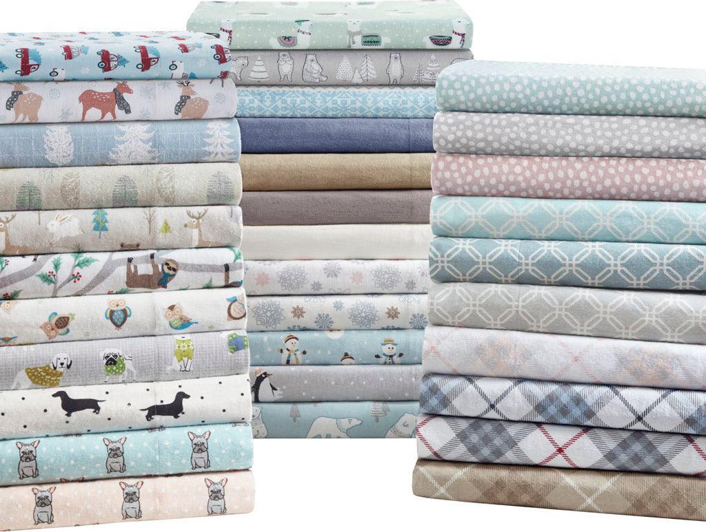 Olliix.com Sheets & Sheet Sets - 100% Cotton Flannel Printed Sheet Set Aqua Geo TN20-0283