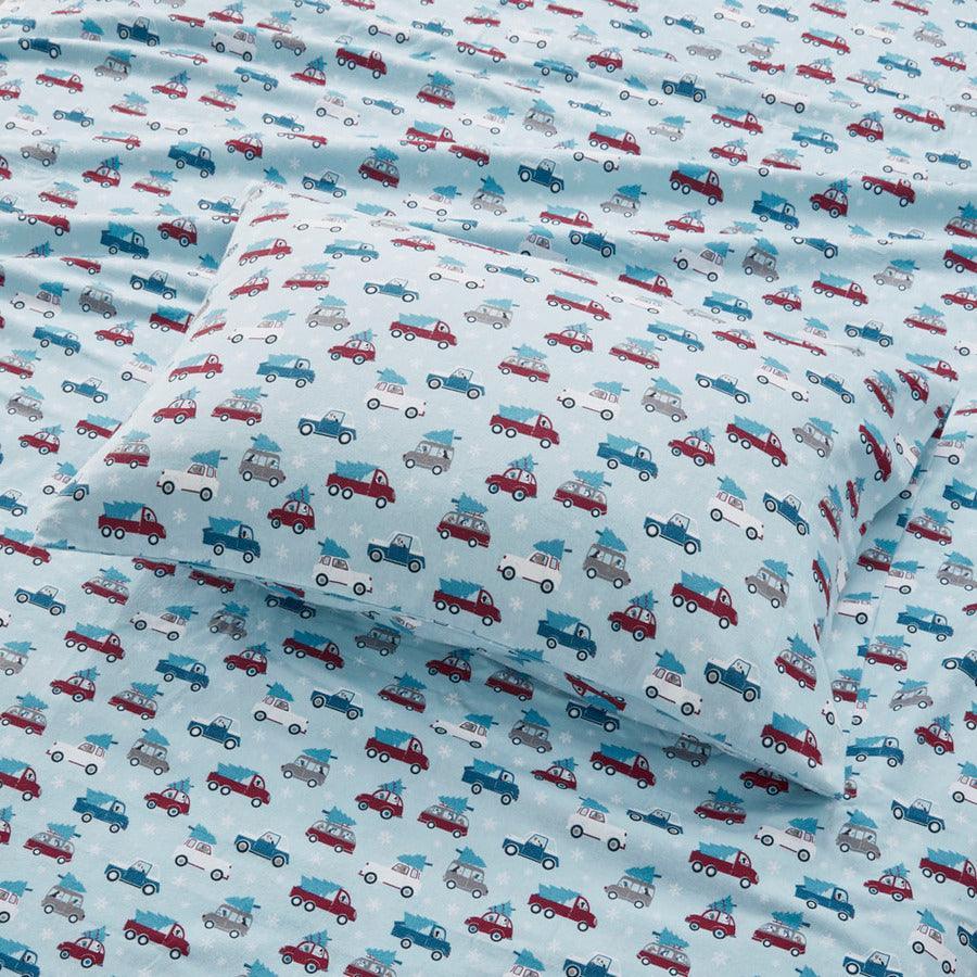 Olliix.com Sheets & Sheet Sets - 100% Cotton Flannel Printed Sheet Set Blue Cars TN20-0466