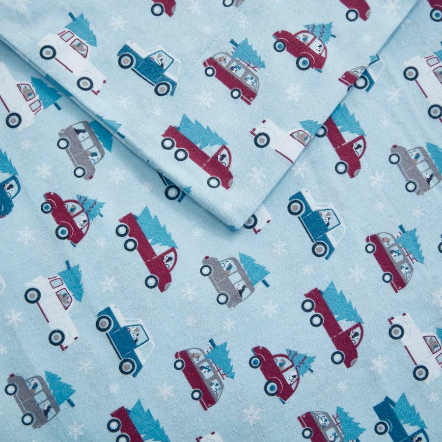 Olliix.com Sheets & Sheet Sets - 100% Cotton Flannel Printed Sheet Set Blue Cars TN20-0466