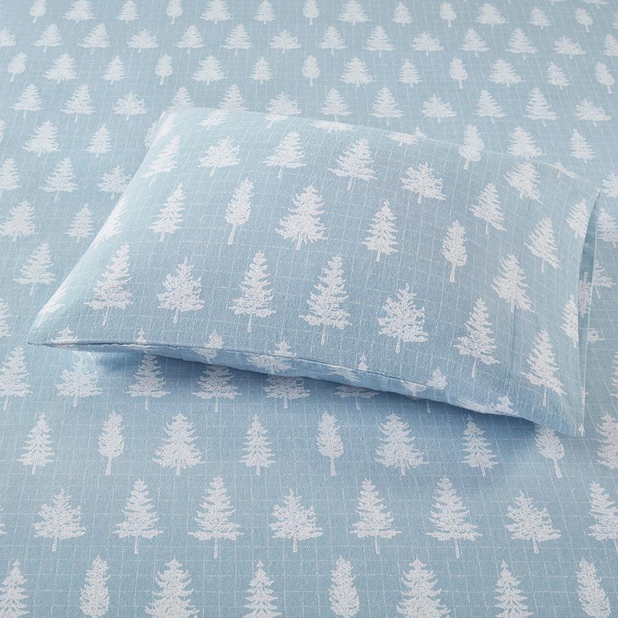 Olliix.com Sheets & Sheet Sets - 100% Cotton Flannel Printed Sheet Set Blue Forest TN20-0385