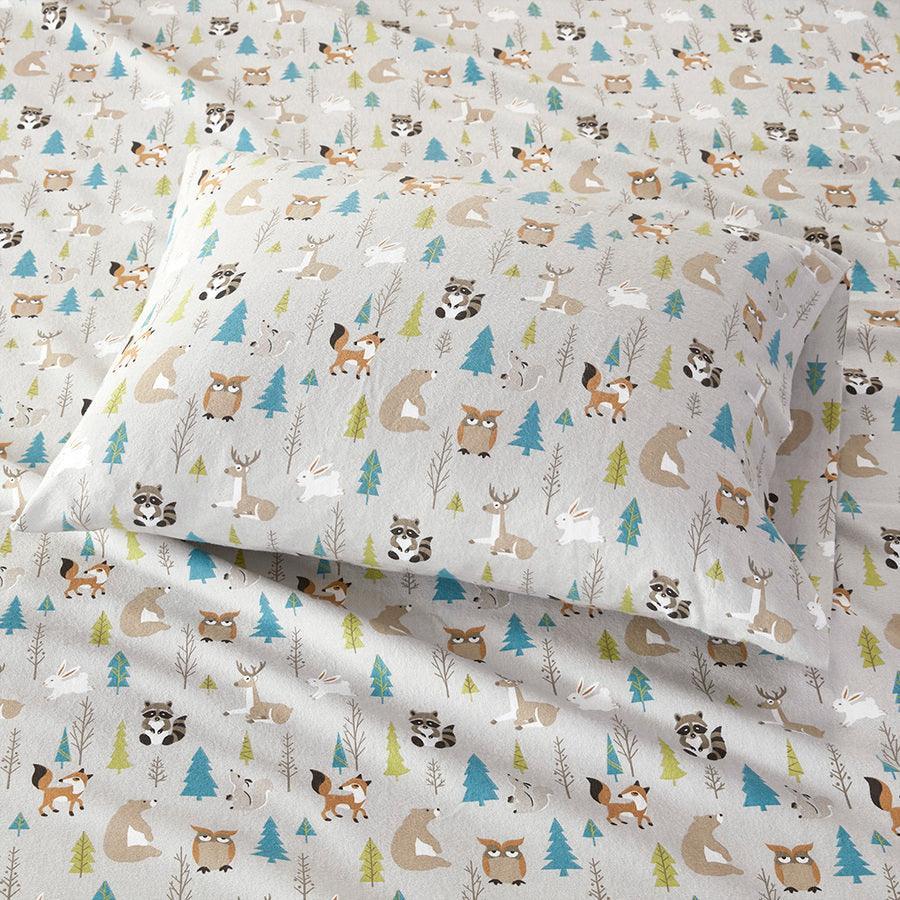 Olliix.com Sheets & Sheet Sets - 100% Cotton Flannel Printed Sheet Set Multi Forest Animals TN20-0270