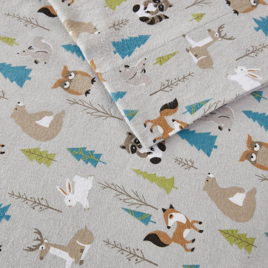Olliix.com Sheets & Sheet Sets - 100% Cotton Flannel Printed Sheet Set Multi Forest Animals TN20-0270
