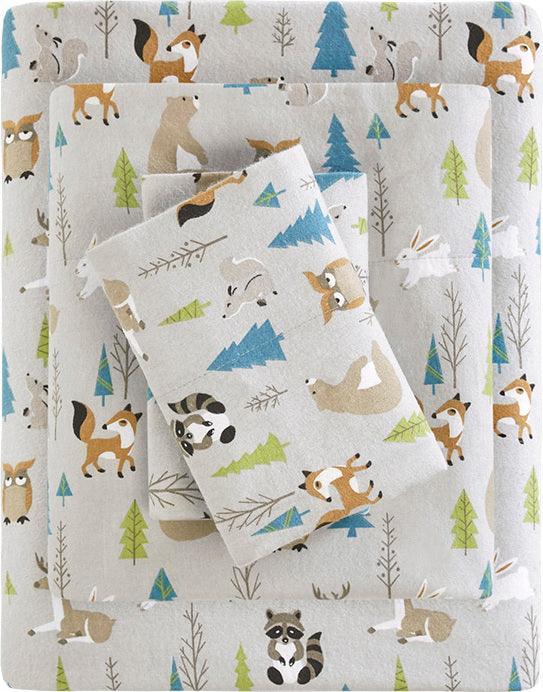 Olliix.com Sheets & Sheet Sets - 100% Cotton Flannel Printed Sheet Set Multi Forest Animals TN20-0270