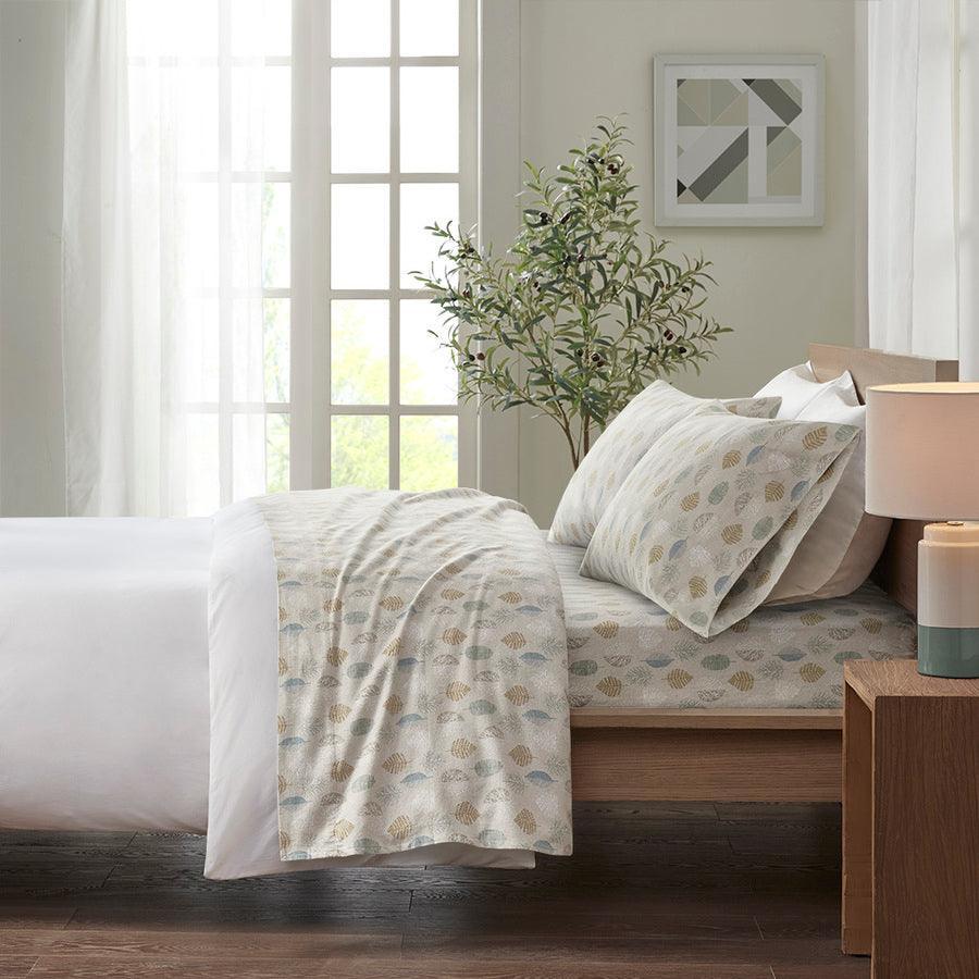 Olliix.com Sheets & Sheet Sets - 100% Cotton Flannel Printed Sheet Set Multi Leaves TN20-0253
