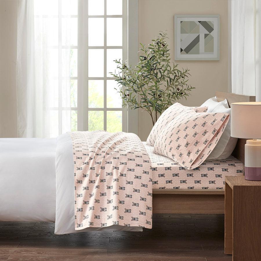 Olliix.com Sheets & Sheet Sets - 100% Cotton Flannel Printed Sheet Set Pink French Bulldog TN20-0230
