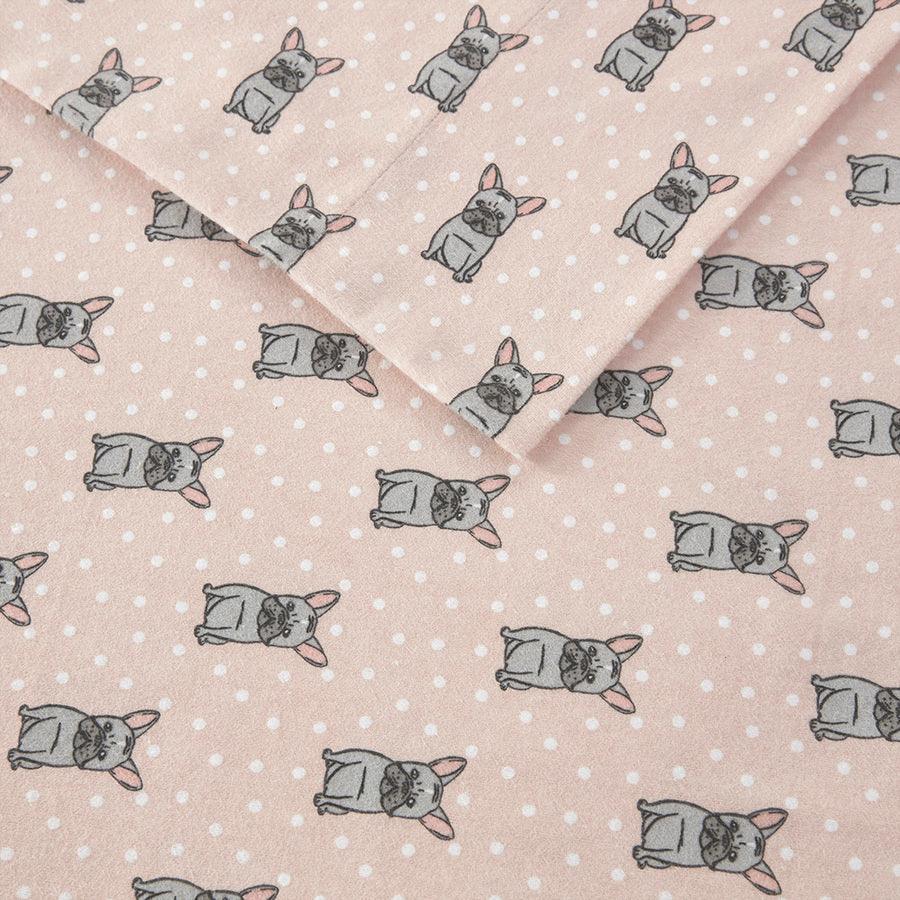 Olliix.com Sheets & Sheet Sets - 100% Cotton Flannel Printed Sheet Set Pink French Bulldog TN20-0230