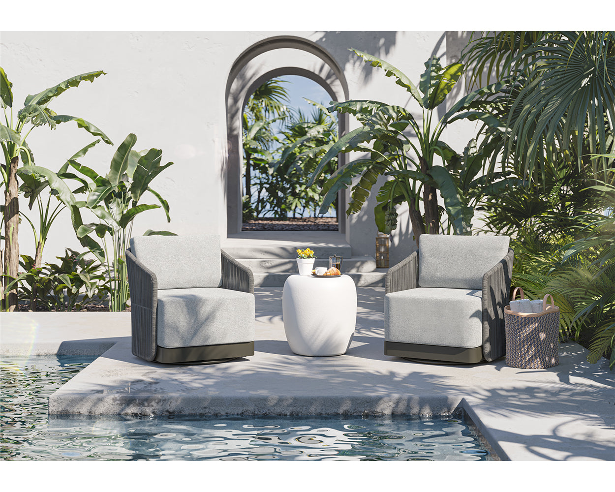 SUNPAN Outdoor Chairs - Allariz Swivel Armchair - Warm Grey - Gracebay Light Grey