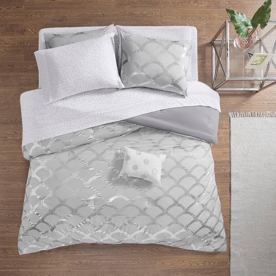 Olliix.com Comforters & Blankets - 26 " W Lorna Comforter and Sheet Set Gray Queen