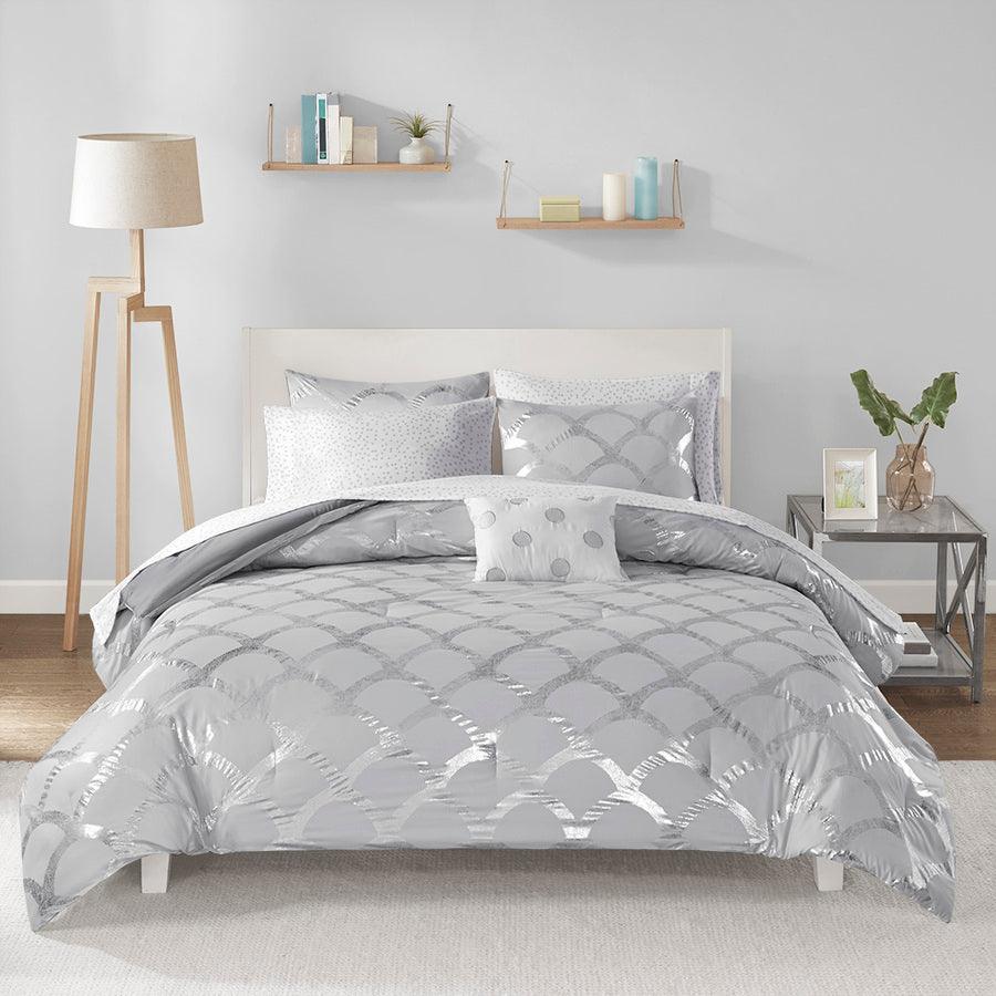 Olliix.com Comforters & Blankets - 26 " W Lorna Comforter and Sheet Set Gray Queen