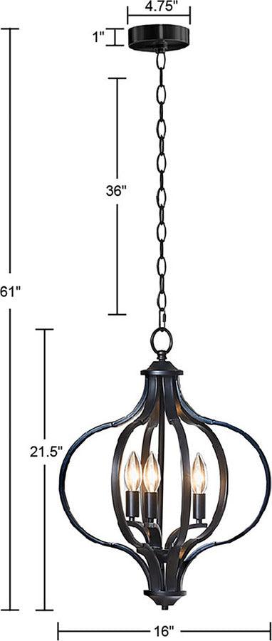 Olliix.com Ceiling Lights - 3-Light Metal Chandelier with Adjustable Chain Black FB150-1170