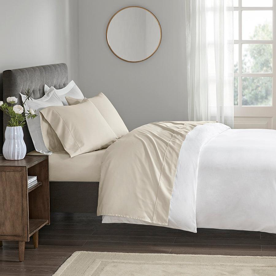 Olliix.com Sheets & Sheet Sets - 400 Thread Count Wrinkle Resistant Cotton Sateen Sheet Set Cal King Ivory
