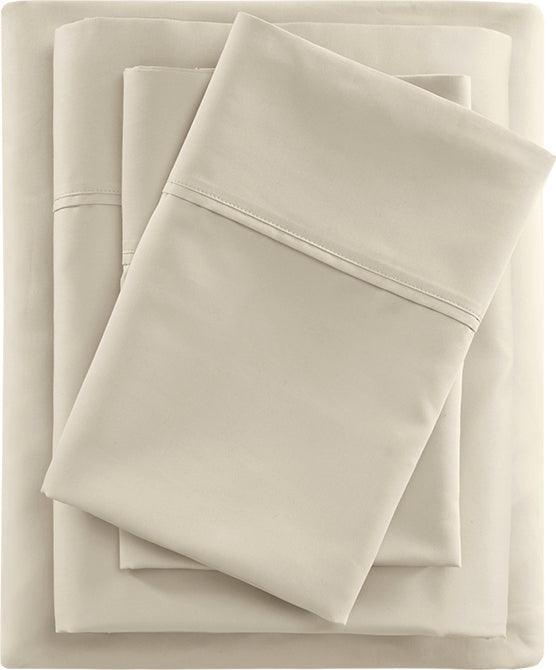 Olliix.com Sheets & Sheet Sets - 400 Thread Count Wrinkle Resistant Cotton Sateen Sheet Set Cal King Ivory