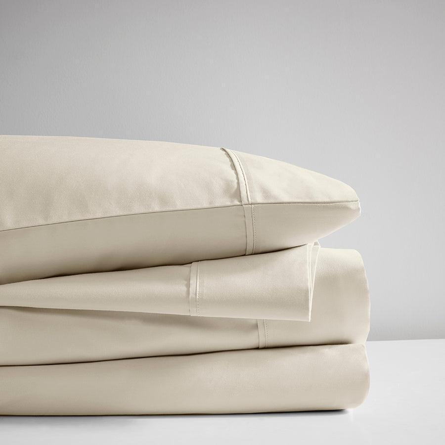 Olliix.com Sheets & Sheet Sets - 400 Thread Count Wrinkle Resistant Cotton Sateen Sheet Set King Ivory