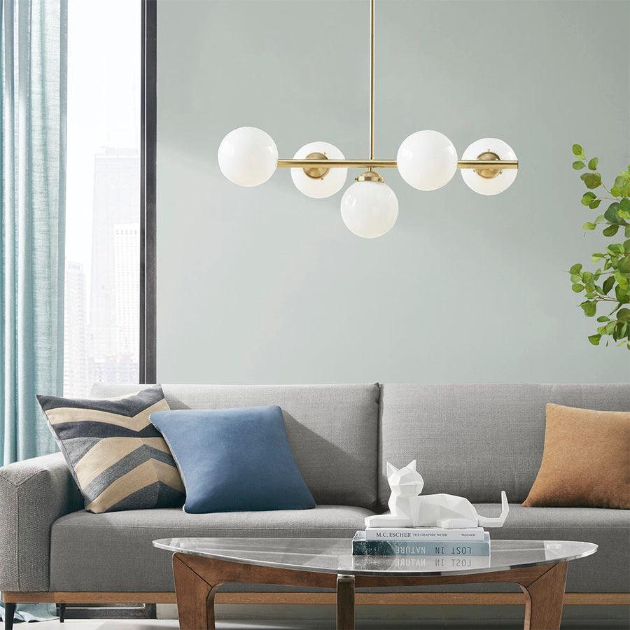 Olliix.com Ceiling Lights - 5-Light Chandelier with Frosted Glass Globe Bulbs Gold II151-0133