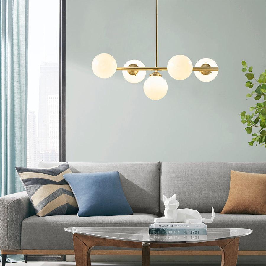 Olliix.com Ceiling Lights - 5-Light Chandelier with Frosted Glass Globe Bulbs Gold II151-0133