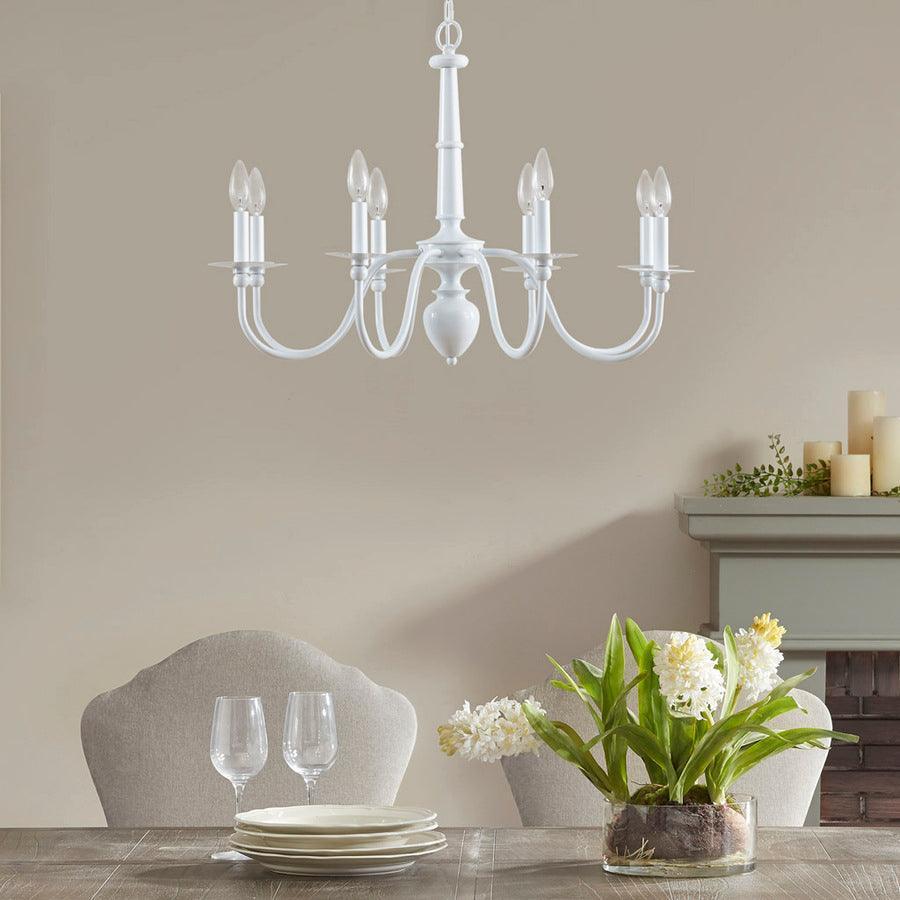 Olliix.com Ceiling Lights - 8-Light Traditional Metal Chandelier Glossy White MT150-0066