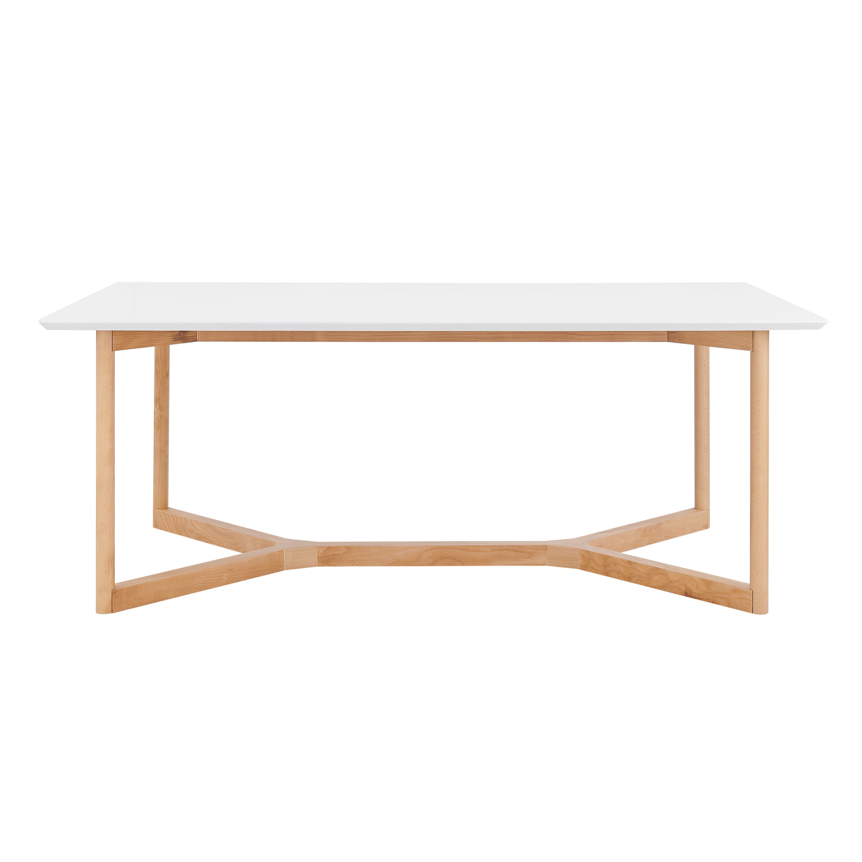 Euro Style Dining Tables - Aren 79" Rectangle Dining Table in Matte White Top with Natural Beech Wood Base