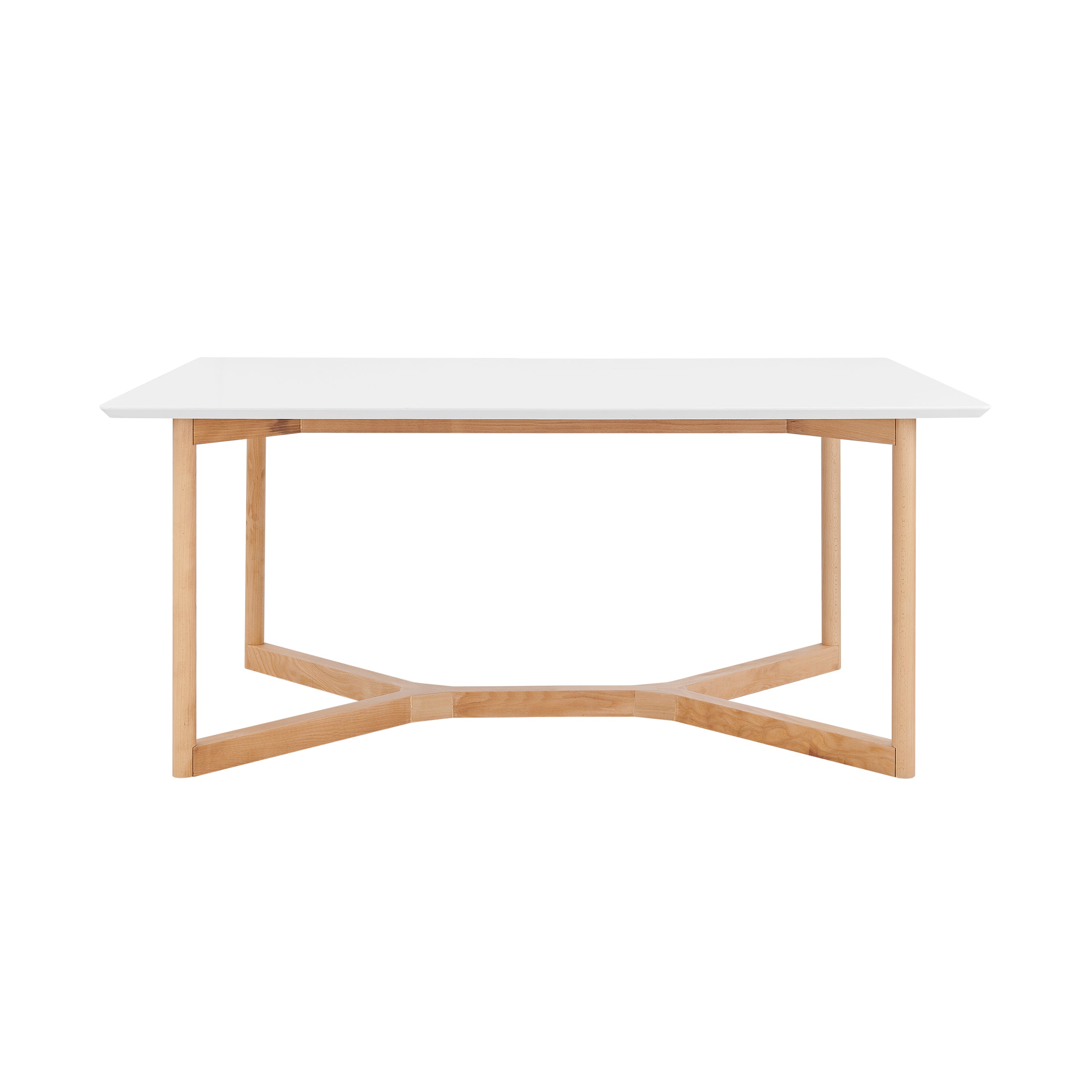 Euro Style Dining Tables - Aren 63" Rectangle Dining Table in Matte White with Natrual Wood Base