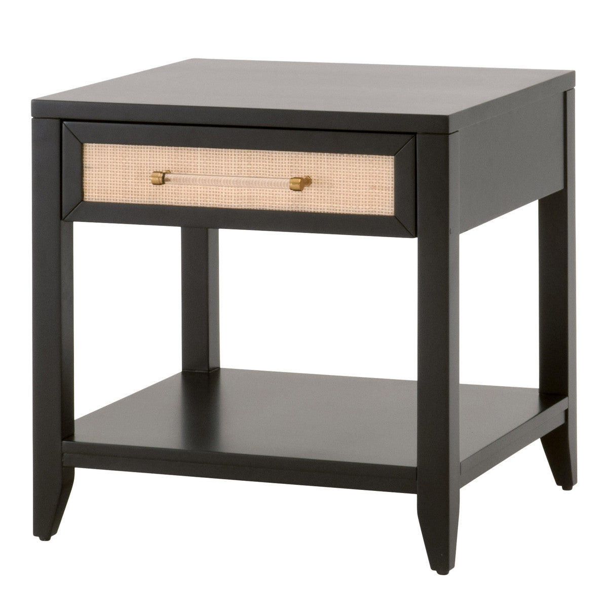Essentials For Living Nightstands & Side Tables - Holland 1-Drawer Side Table Brushed Black Acacia, Natural Rattan