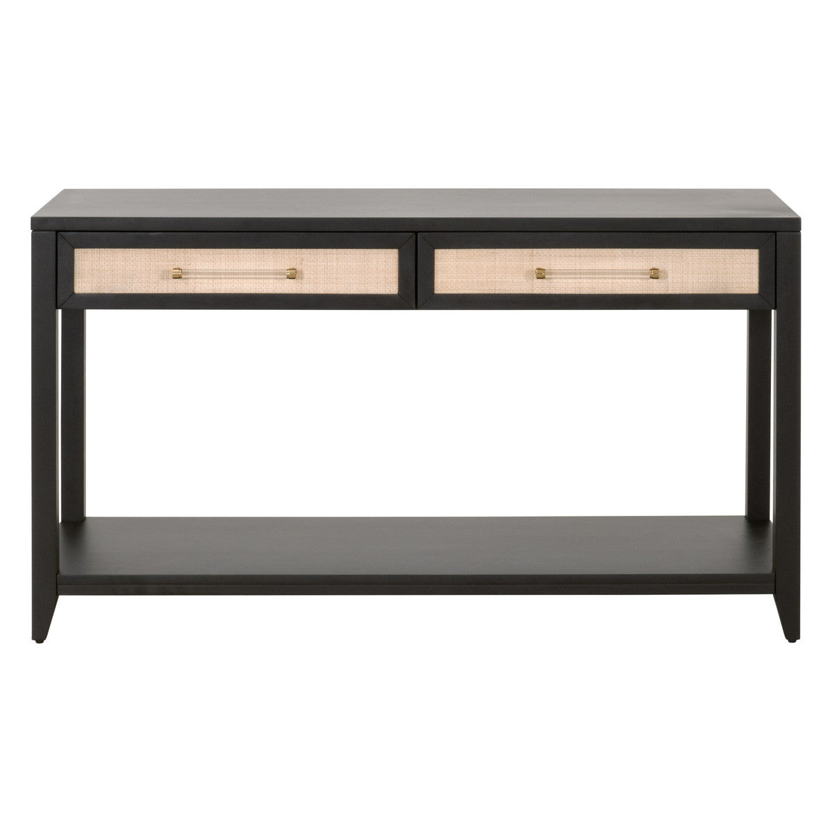 Essentials For Living Consoles - Holland 2-Drawer Console Table Brushed Black Acacia, Natural Rattan