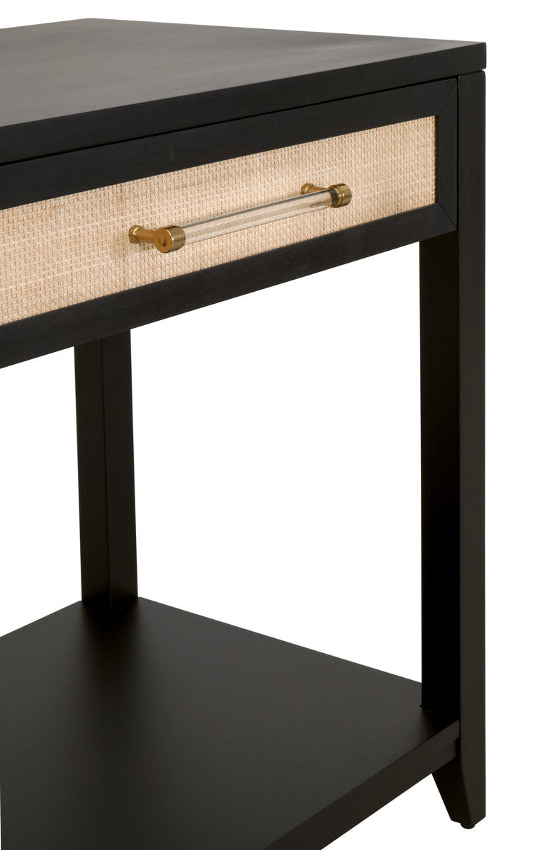 Essentials For Living Consoles - Holland 2-Drawer Console Table Brushed Black Acacia, Natural Rattan