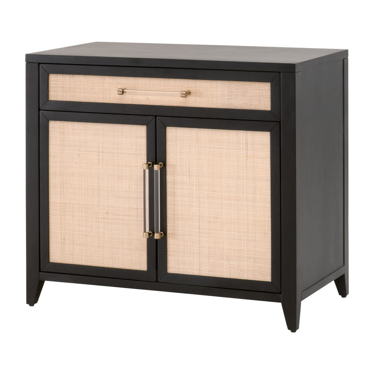 Essentials For Living Chest of Drawers - Holland Media Chest Brushed Black Acacia, Natural Rattan