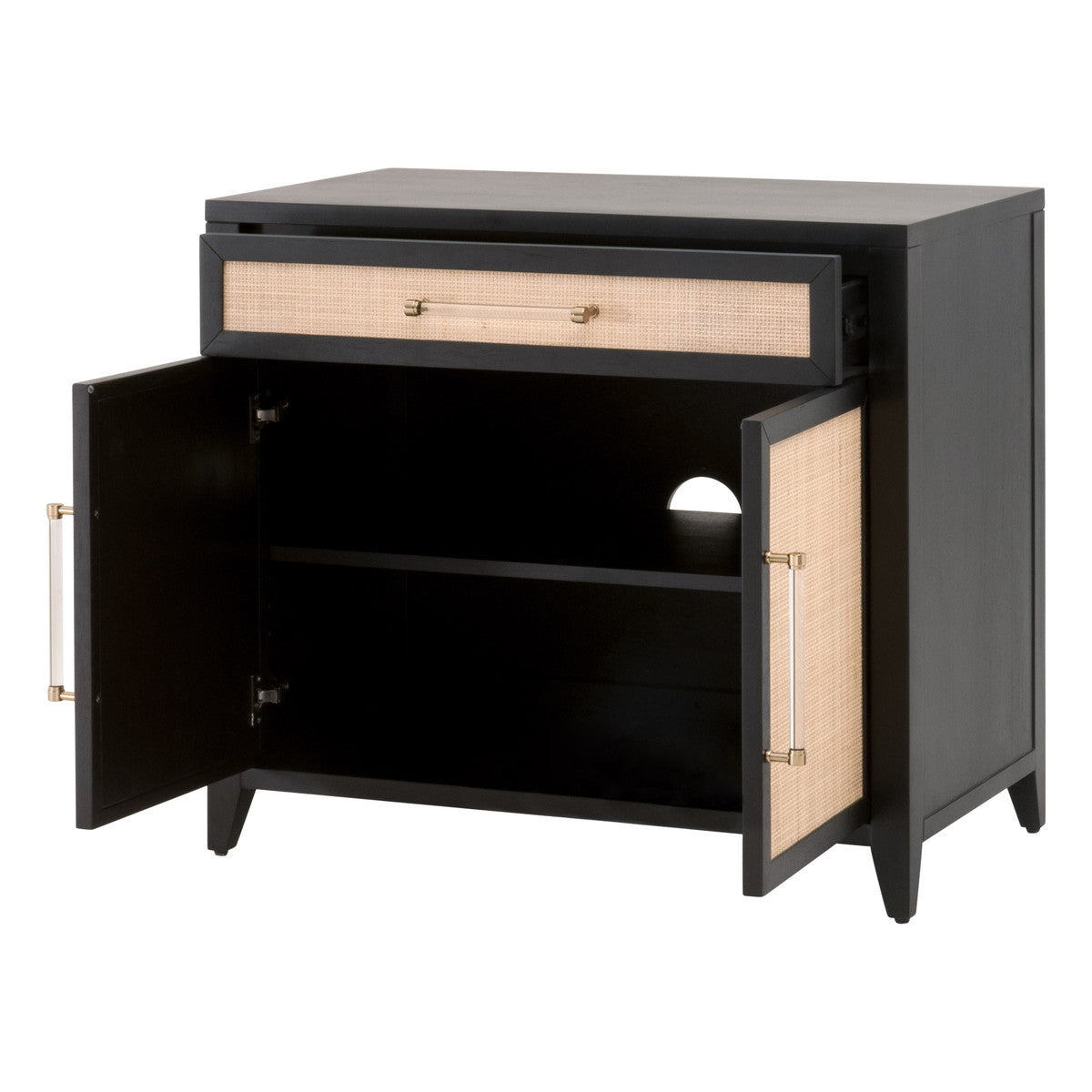Essentials For Living Chest of Drawers - Holland Media Chest Brushed Black Acacia, Natural Rattan