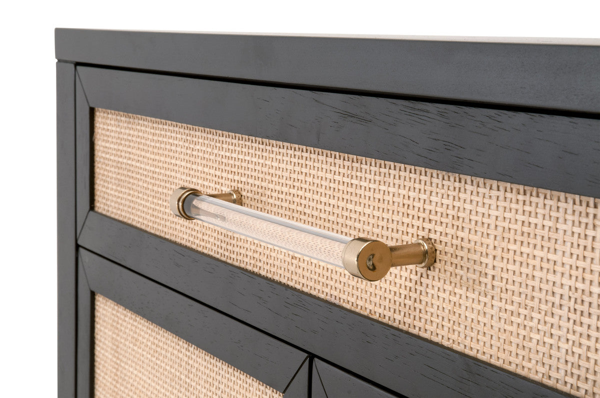 Essentials For Living Chest of Drawers - Holland Media Chest Brushed Black Acacia, Natural Rattan