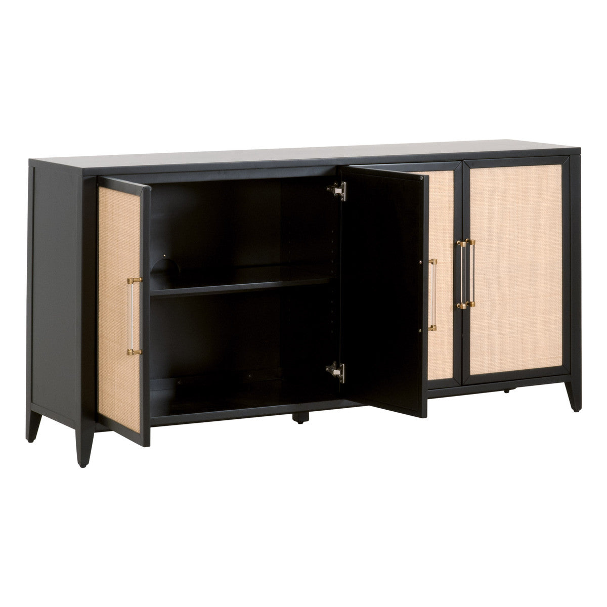 Essentials For Living Sideboards - Holland Media Sideboard Brushed Black Acacia, Natural Rattan