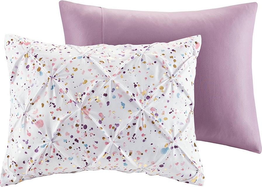 Olliix.com Comforters & Blankets - Abby Casual Metallic Printed and Pintucked Comforter Plum Full/Queen