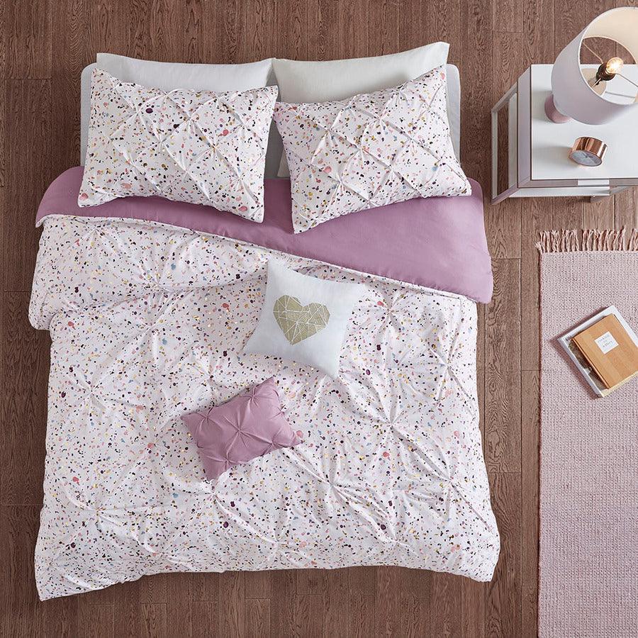 Olliix.com Comforters & Blankets - Abby Casual Metallic Printed and Pintucked Comforter Plum Full/Queen