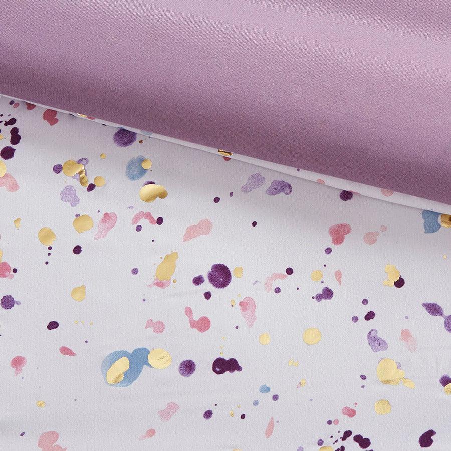 Olliix.com Comforters & Blankets - Abby Casual Metallic Printed and Pintucked Comforter Plum Full/Queen
