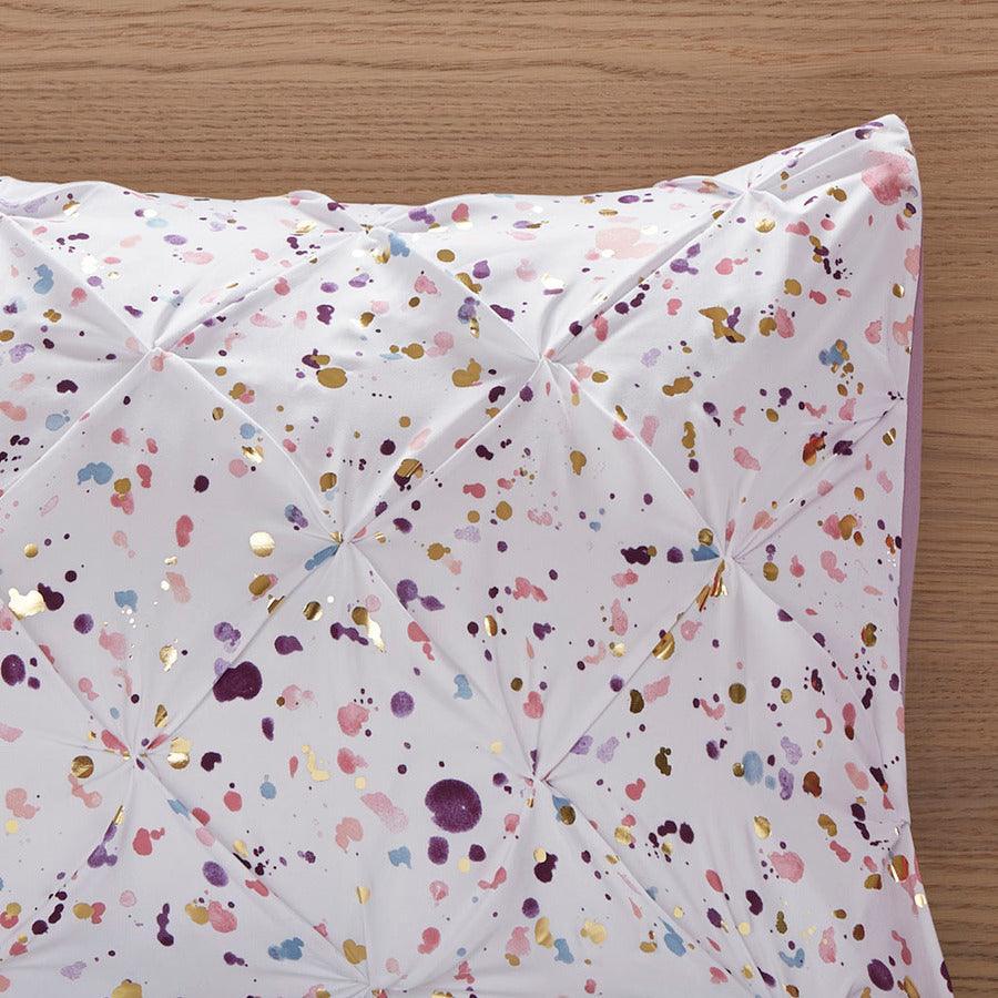 Olliix.com Comforters & Blankets - Abby Casual Metallic Printed and Pintucked Comforter Plum Full/Queen